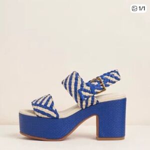 NIB never worn Charlotte Stone Sola Royal Blue and White Platform Sandals